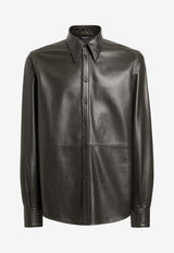 Dolce & Gabbana Long-Sleeved Leather Jacket Dark Green G5NP9L HULFY V0687