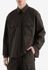 Dolce & Gabbana Long-Sleeved Wool Canvas Shirt Dark Brown G5OJ2T HU2BO S8230