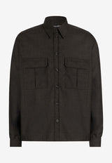 Dolce & Gabbana Long-Sleeved Wool Canvas Shirt Dark Brown G5OJ2T HU2BO S8230