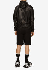 Dolce & Gabbana Logo Plaque Hooded Leather Jacket Black G9ZY6L HULR0 N0000