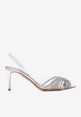 Aquazzura Gatsby 75 Crystal-Embellished Sling Pumps GASMIDL0-SPP-CCC Silver