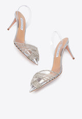 Aquazzura Gatsby 75 Crystal-Embellished Sling Pumps GASMIDL0-SPP-CCC Silver