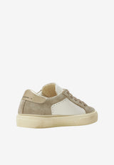 Golden Goose DB Kids Girls May Suede and Leather Sneakers with Glitter Star Patch Taupe GJF00495.F008072.81760_WHITE MULT