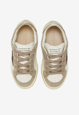 Golden Goose DB Kids Girls May Suede and Leather Sneakers with Glitter Star Patch Taupe GJF00495.F008072.81760_WHITE MULT