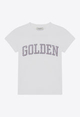 Golden Goose DB Kids Girls Glittered Logo T-shirt White GKP01390P001943/Q_GOLDE-12192