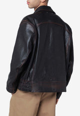 Golden Goose DB Vintage Leather Jacket Burgundy GMP02531P002301/S_GOLDE-40249