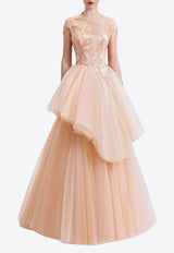 GEMY MAALOUF Layered Ruffle Tulle Gown Blush GMPF25 7560LD_BLUSH