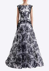 GEMY MAALOUF Structured-Shoulders Lace Gown Monochrome GMPF25 7572LD_BLACK WHIT