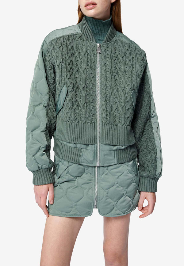 Simkhai Rollins Knitted Zip-Up Bomber Jacket Green