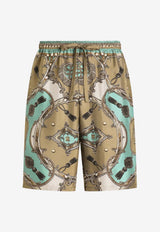 Cargo Print Washed Silk Bermuda Shorts