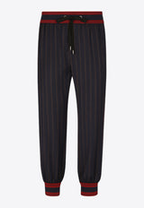 Dolce & Gabbana Pinstripe Track Pants with Logo Bands Navy GVWNHT GF808 S9000