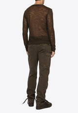 Dolce & Gabbana Semi-Sheer V-neck Sweater Brown GXP32T JEMY4 M0682