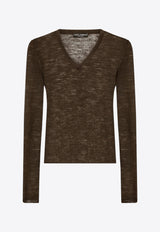 Dolce & Gabbana Semi-Sheer V-neck Sweater Brown GXP32T JEMY4 M0682