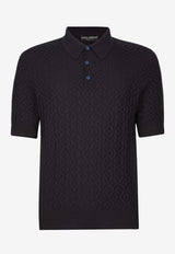 Dolce & Gabbana Silk Jacquard Polo T-shirt Navy GXZ15T JASU4 B1622