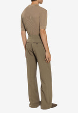 Dolce & Gabbana Ribbed Knit V-neck Polo T-shirt Beige GXZ28T JBCCH M0264