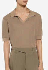Dolce & Gabbana Ribbed Knit V-neck Polo T-shirt Beige GXZ28T JBCCH M0264