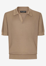 Dolce & Gabbana Ribbed Knit V-neck Polo T-shirt Beige GXZ28T JBCCH M0264