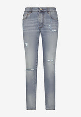 Dolce & Gabbana Logo Plaque Distressed Slim Jeans Blue GY07CD G8KO5 S9001