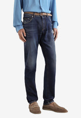 Dolce & Gabbana DG Leather Patch Faded Jeans Denim GY07CZ G8KF4 S9001