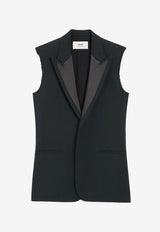 AMI PARIS Wool Smocking Vest Black H25FBV003.WV0067_CHARCOAL