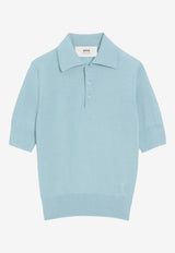 AMI PARIS Ami De Coeur Wool Knit Polo T-shirt Light Blue H25FPL412.KN0066_BLUE