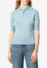 AMI PARIS Ami De Coeur Wool Knit Polo T-shirt Light Blue H25FPL412.KN0066_BLUE