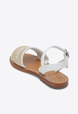 Givenchy Kids Girls Logo Embroidered Leather Sandals Beige H30826-BLE/Q_GIV-10P