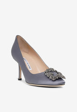 Manolo Blahnik Hangisi 70 Crystal Buckle Satin Pumps HANGISI FMC 70 BLUE 4126 0662-0043 Blue