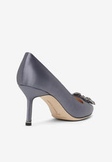 Manolo Blahnik Hangisi 70 Crystal Buckle Satin Pumps HANGISI FMC 70 BLUE 4126 0662-0043 Blue
