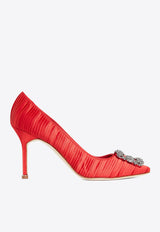 Manolo Blahnik Hangisi 90 Crystal Buckle Satin Pumps HANGISI FMC 90 RED 994B 1979-0001 Red