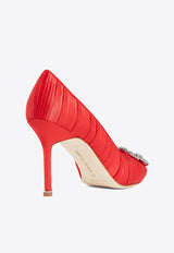 Manolo Blahnik Hangisi 90 Crystal Buckle Satin Pumps HANGISI FMC 90 RED 994B 1979-0001 Red