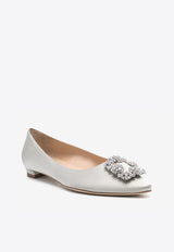 Manolo Blahnik Hangisiflat Crystal Buckle Satin Ballet Flats HANGISIFLAT CLC 10 GREY 0502 0347-0052 Gray