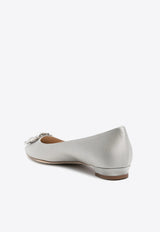 Manolo Blahnik Hangisiflat Crystal Buckle Satin Ballet Flats HANGISIFLAT CLC 10 GREY 0502 0347-0052 Gray