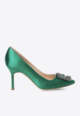 Manolo Blahnik Hangisi 90 Satin Pumps with FMC Crystal Buckle HANGISI FMC 90 GREEN 3206 0663-0046