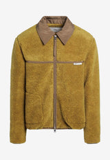 AMI PARIS Zip-Up Shearling Jacket Green HJK856PL0040/R_AMI-374