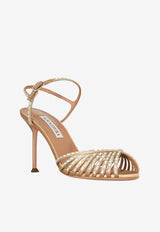 Aquazzura Hold Me 85 Crystal Cage Sandals Nude HMCMIDS0-SATWND WARM NUDE