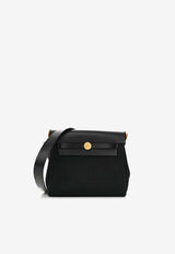 Mini Herbag Zip Retourne 20 in Black Canvas and Hunter Leather with Gold Hardware