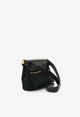 Mini Herbag Zip Retourne 20 in Black Canvas and Hunter Leather with Gold Hardware