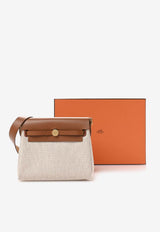 Mini Herbag Zip Retourne 20 in Ecru and Beige Military Toile and Fauve Hunter with Gold Hardware