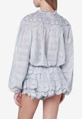 Isabel Marant Etoile Polly Blouse with Floral-Lace Light Blue HT0767FAD1J05E/S_ISAET-30LU