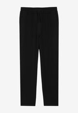 AMI PARIS Elastic Waist Linen-Blend Pants Black HTR868.VI0052_BLACK