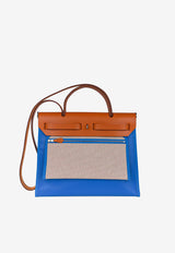 Herbag Zip Retourne 31 in Blue Frida Toile Berline and Vache Naturelle with Palladium Hardware