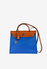 Herbag Zip Retourne 31 in Blue Frida Toile Berline and Vache Naturelle with Palladium Hardware