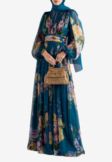 Dolce & Gabbana Peony Print Pleated Chiffon Maxi Dress Multicolor I6AF5Z IS11Q HV5ZY