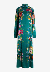 Dolce & Gabbana Rose Print Satin Maxi Kaftan Dress Multicolor I6KZ8W HI12R HV5VV