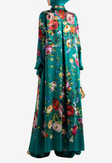 Dolce & Gabbana Rose Print Satin Maxi Kaftan Dress Multicolor I6KZ8W HI12R HV5VV