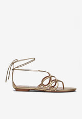 Aquazzura Strappy Metallic Leather Flat Sandals Gold IFIFLAS0NPL/Q_AQUA-SOG