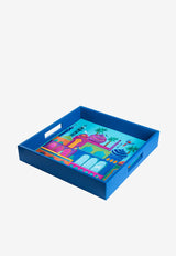 Enchanted Embroidered Leather Tray Blue