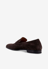 Suede Loafers with Embossed-T
