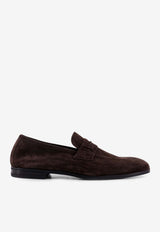 Suede Loafers with Embossed-T